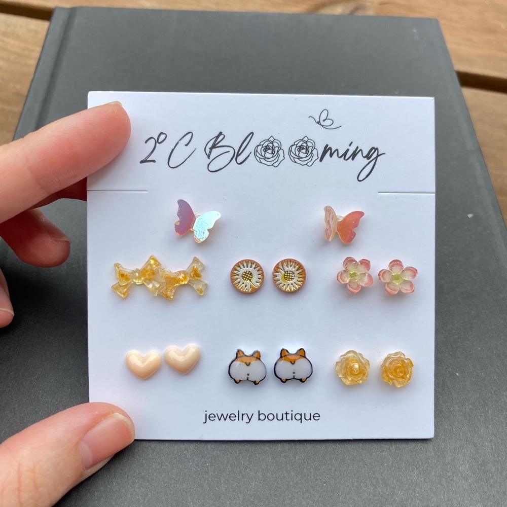 Y2K orange series Translucent anti allergy Stud Earrings Set of 7